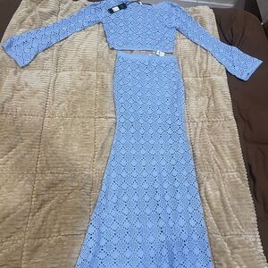 Fashion Nova Cozumel Crochet Maxi Skirt Set - Light Blue